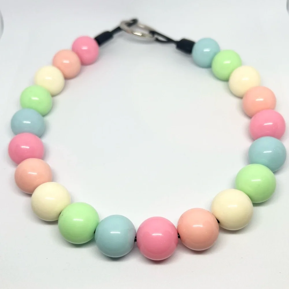 Pastel Rainbow Beaded Dog Collar Necklace Size Medium - 16 inches